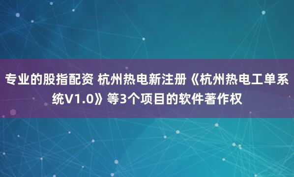 专业的股指配资 杭州热电新注册《杭州热电工单系统V1.0》等3个项目的软件著作权