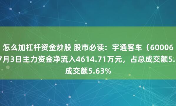 怎么加杠杆资金炒股 股市必读：宇通客车（600066）7月3日主力资金净流入4614.71万元，占总成交额5.63%